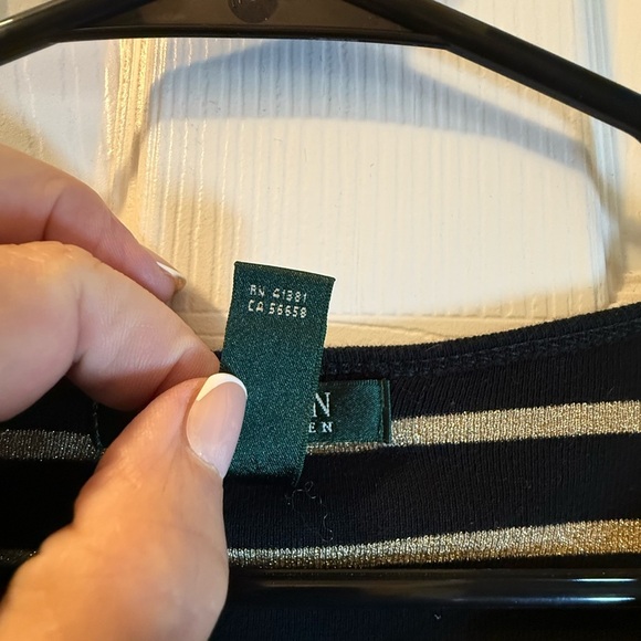 Ralph Lauren Black and Metallic Gold Striped Sweater Classic Stripe Glitzy SZ XL - Picture 4 of 8